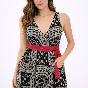 Anthropologie We Love Vera Black/White Quechua Dress with Pink Sash - Size 0